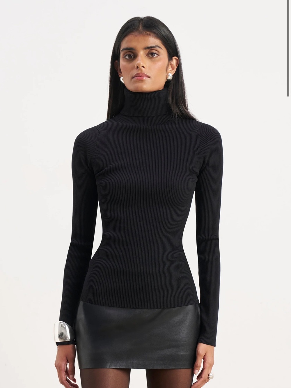 Slim Ribbed Turtleneck Sweater - Black